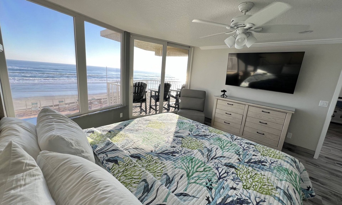 Daytona Beach Shores Condo | #203 Direct Ocean Front 2nd Floor, 2 King , 1 Queen Murphy, Dog Free 20#