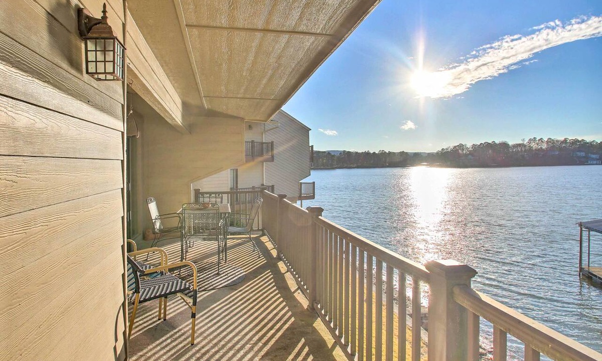 Mid America Condo | Fireplace, Pool Access: Waterfront Hot Springs Gem