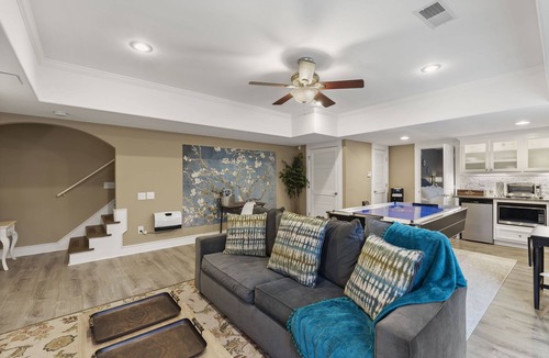 Canton Apartment | 2 King Beds, Outdoor Fireplace and Air Hockey