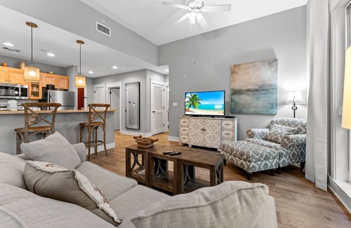 Baytowne Wharf Condo | 2BR Condo at Baytowne! Tram to Beach, Tropical Pool + Hot Tub, Walk-out Patio