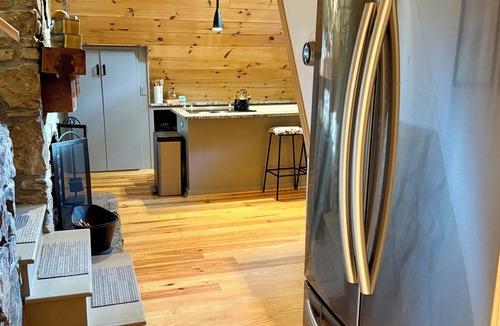 Ellijay Cabin | A Frame - Riverfront Views - Deck - Patio - Fly Fishing - Stone Fireplace