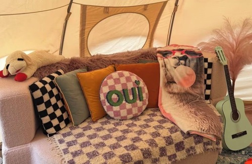 Thomson RV Rental | Dolly’s Disco Yurt, fluffy, sheep, llamas, and shaggy cows