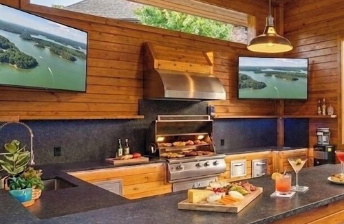 Buford House | Luxury Lakefront retreat. Privacy gate, pool and outdoor kitchen