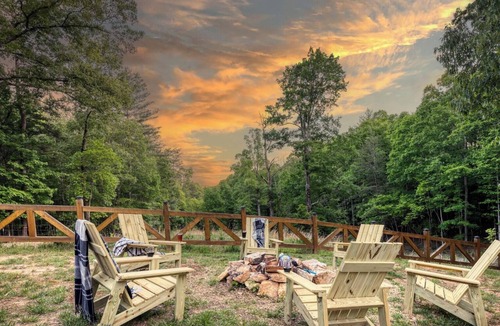 Blue Ridge Cabin | Outdoor Fireplace, Arcade, Theater, Hot Tub, 4 King, Aska Area, 4 Kings