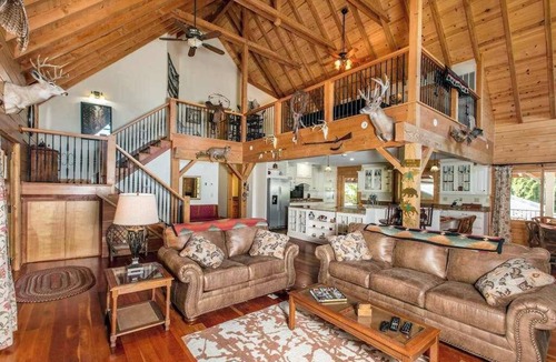 Rutherfordton House | Riverside opulence with game room, private heated pool, hot tub & firepit