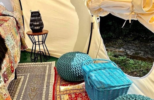 Rogersville RV Rental | Secluded Bell Tent with Outdoor Shower and Deck in Alabama