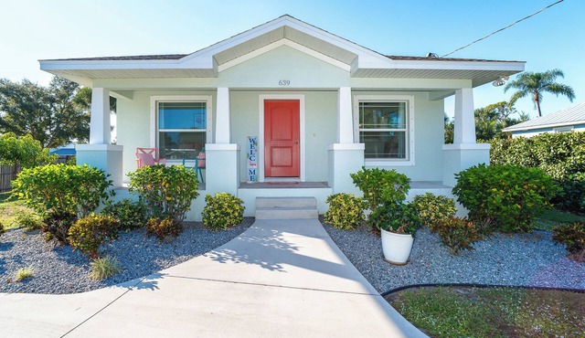 Charming 2-bedroom beach themed Englewood house with heated pool and large yard.