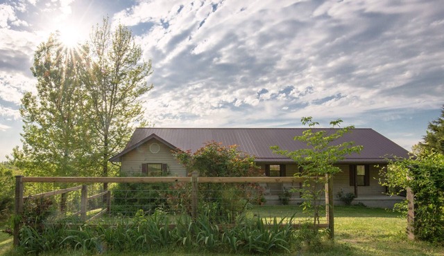 Farm house overlooking pastures by the Buffalo River. Perfect starry nights.