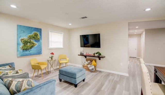It’s a beautiful renovated house with modern furniture and lovely decor.
