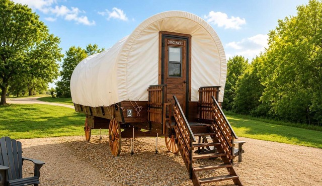 Romantic Glamping Wagon | King Bed + Ozark Ranch