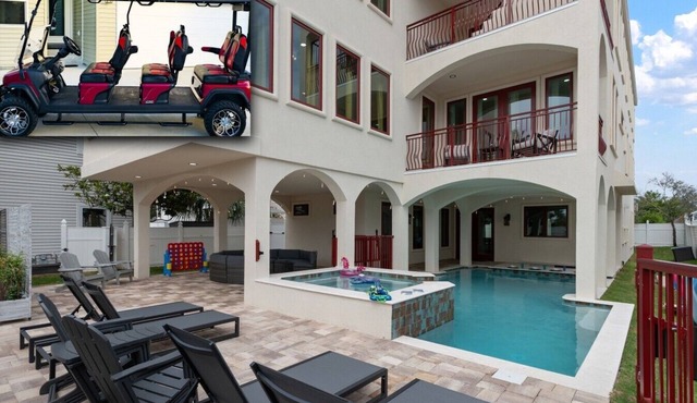 Saltwater spa & pool, Beach@3min walk, Golf cart, Elevator