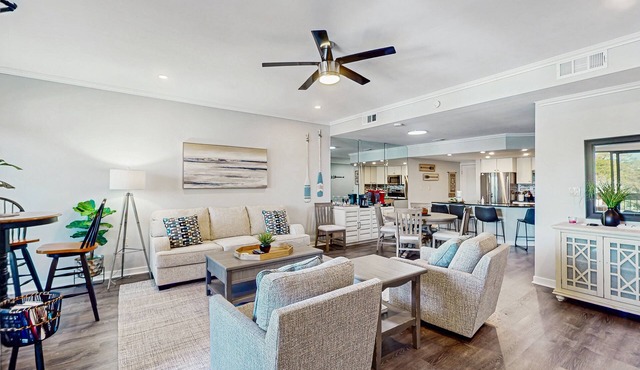 Waterfront, dog-friendly condo at Shelter Cove with pool, deck & harbor view