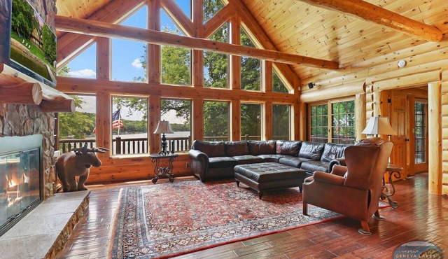 Waterfront, Hand-Crafted Log Cabin |Sandy Beach |Dock |5200 Sq Ft |3.5 Acres |Stone Fireplace |Views